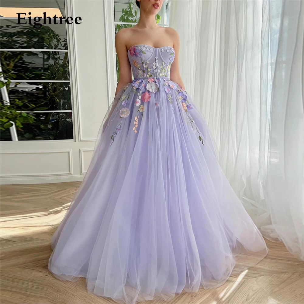 

Eightree Fairy Purple Tulle A Line Homecoming Prom Dresses 3D Flower Graduation Party Dress Evening Sweetheart Bridesmaid Gowns