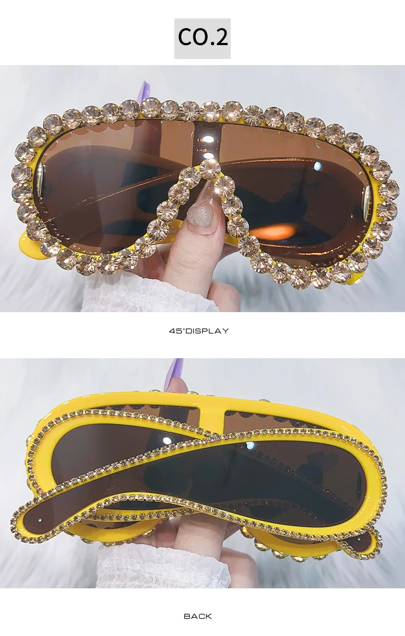 SHAUNA Crystal Oversized Mirror Coating Women Goggle Sunglasses UV400_voghion.com