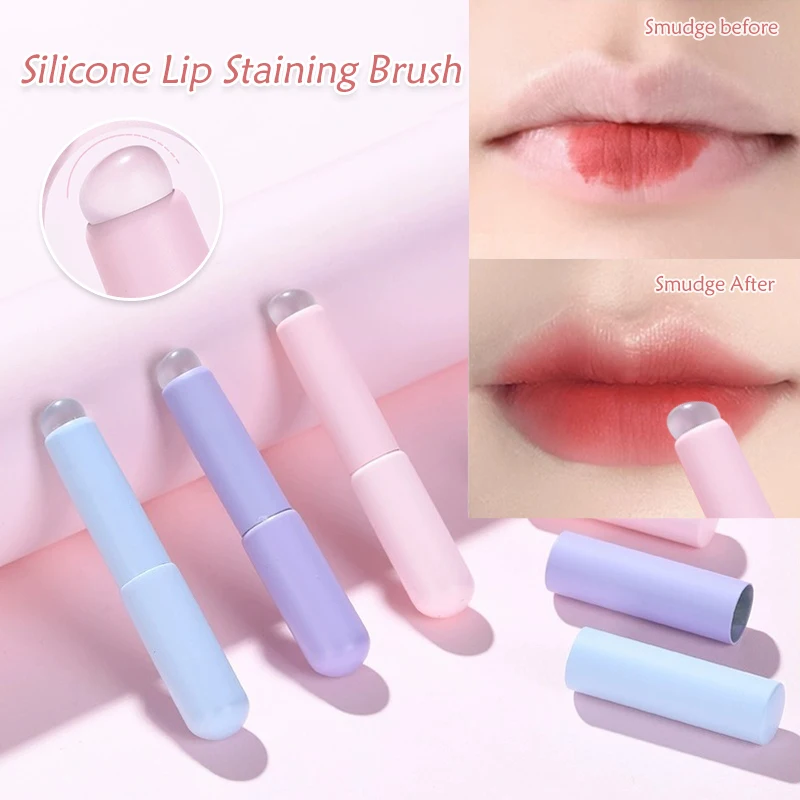 Makeup Brush Set Makeup Brush Silicone Lip Brush with Cover Angled Concealer Brush Ultra-soft Lipstick Makeup Brushes Round Head Nail Art Silicone Tool