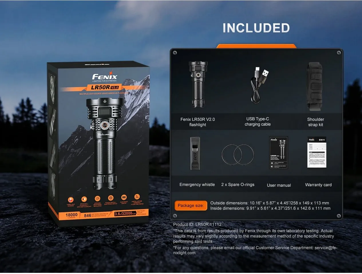 Fenix LR50R V2.0 레드 및 UV 빔 탑재 서치라이트 - 최대 18000루멘