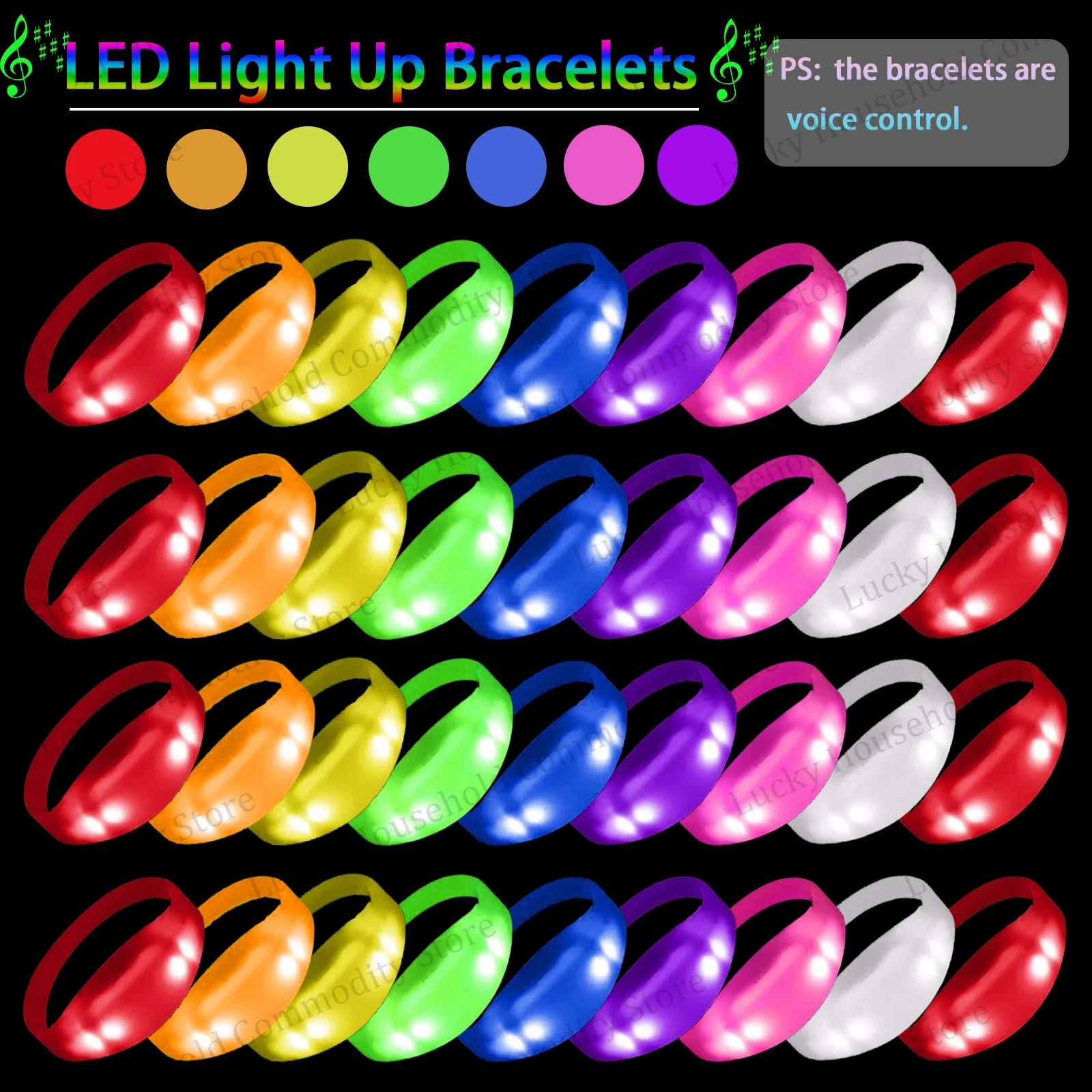 Pulsera Led Pulseras con luz LED activadas por música y sonido, pulsera colorida ...