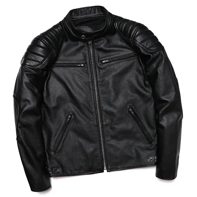 

Free Shipping 2023 New Black Genuine Leather Jacket Men's Cowhide Motorcycle Biker Coat Slim Fashion Clothing Man