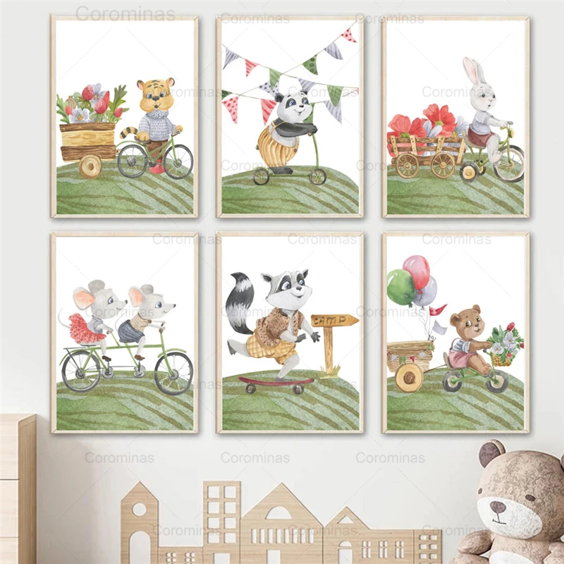 

Funny Animals Canvas Painting Panda Bear Raccoon Rabbit Tiger Wall Art Nordic Hd Posters and Prints Pictures for Kids Room Decor