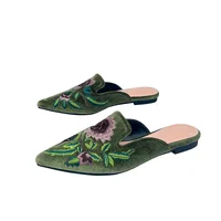 Velour Embroidery Flower Slippers Women Pointed Toe Flats Mules Elegant Ladies House Pantufa Shoes Slip On Slides Femmes Sandals - Image 6