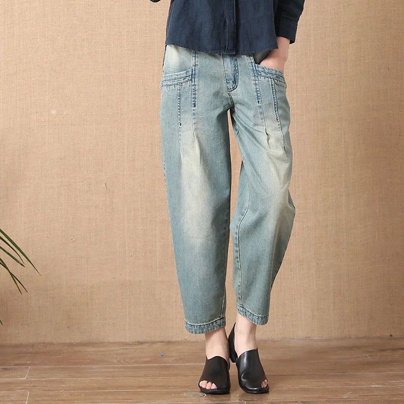 

Vintage Bleached Jeans Korean Fashion Bottoms Women Casual Loose Wahed Harem Pants Denim Cropped Pants Baggy Jeans 3XL