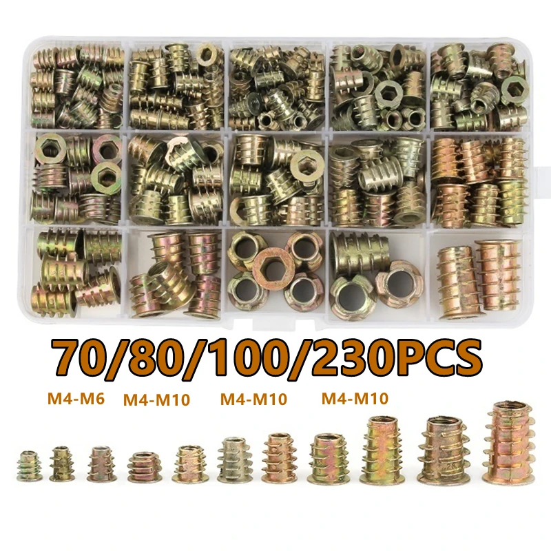 80/100/230x Hex Drive Head Flang Furniture Nut For Wood Thread Insert