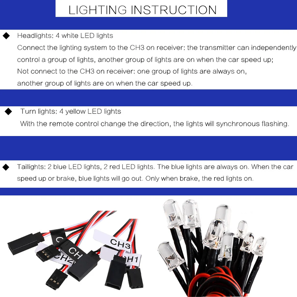 Clignotants oranges du kit éclairage 12 LED pour voiture RC 1/10, simulation réaliste compatible récepteurs High-V