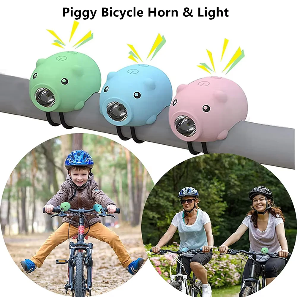 Cartoon Piggy Rechargeable MTB Bike Headlight with Horn - 3-Mode Handlebar Front Light