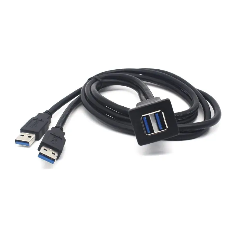 Cabo Impermeável Dual Port Usb para Carro Painel de Instrumentos Cabo de Extensão de Áudio Caixa Abs 1m 2m - Imagem 2
