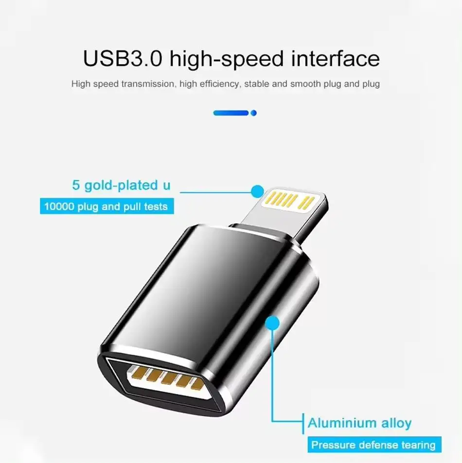 아이폰 14 13 12 11 프로 XS 맥스 XR X 8 플러스 7 6s 아이패드 라이트닝 남성용 USB 3.0 OTG 어댑터-IOS 13 이상용 USB 3.0 어댑터