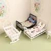 1Set 1:12 Dollhouse Miniature Iron European Bed Cradle Bed With Mattress Cushion Hanging Model Toys Furniture Bedroom Decor Toy 1