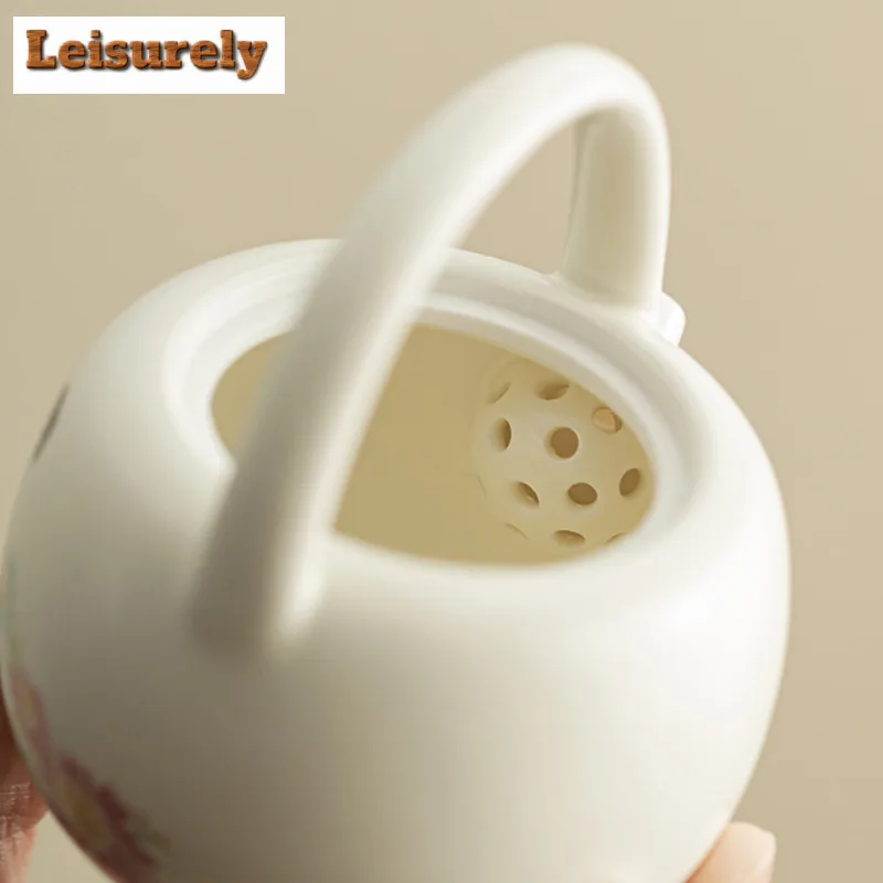 203ml Cream Ding Kiln Panda Playing Butterfly Teapot Elegant Tea Infuser Pot Tea Soaking Kettle With Strainer Tea Services Gift
