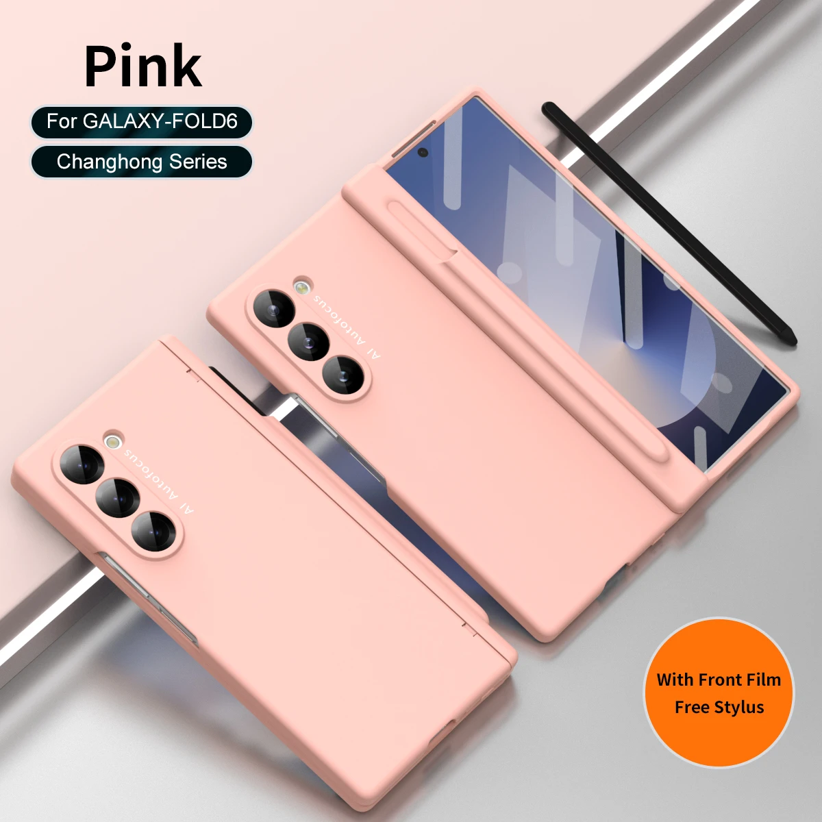 Macaron-stil frostat hårt PC-skal för Samsung Galaxy Z Fold 6 5 4 3 2 med glasskärmskydd med pekpenna_voghion.com
