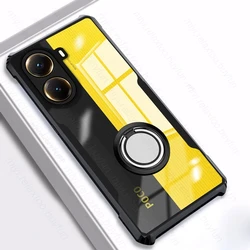 Transparent Acrylic Shockproof Case with Magnetic Holder Ring for Xiaomi X7 Pro 5G (Black - 01)