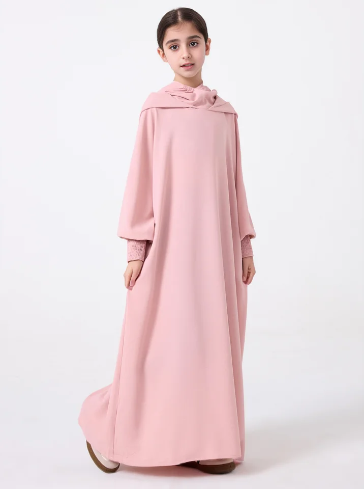 FYMNSI Abaya, abito da preghiera, vestito musulmano, maxi abito con hijab neonato, abito da preghiera islamico, Ramadan, Kaftan, Dubai, tinta unita, due pezzi, malva, 2-3 Anni