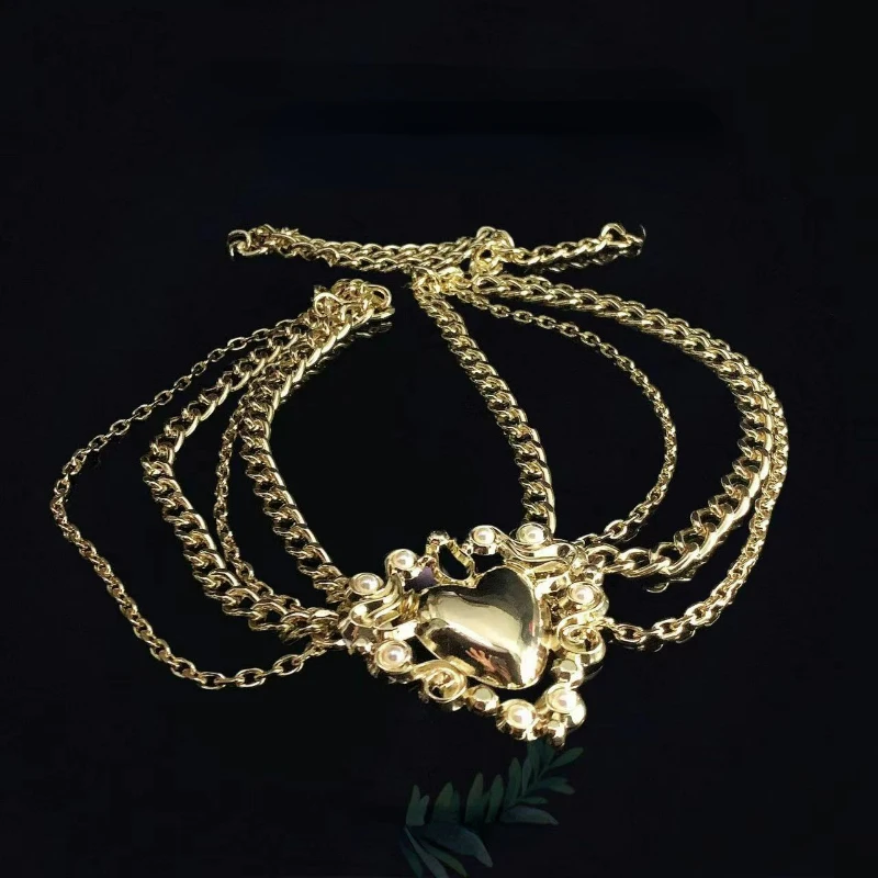 

Fashion small fragrance multi-layer golden heart-shaped waist chain Celebrity style creative fringe belt chain dress accessories