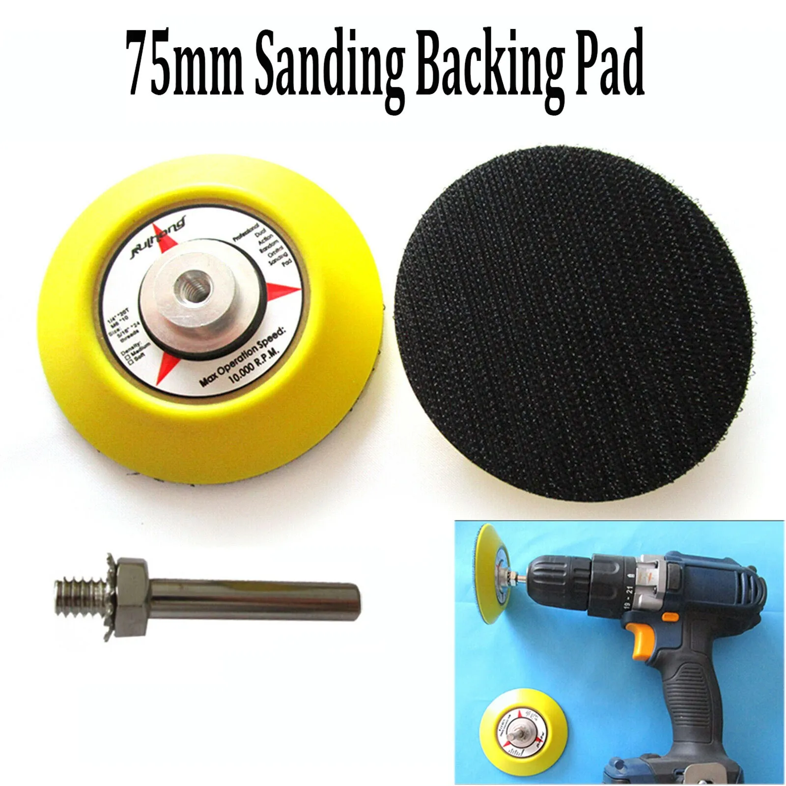 

3" 75mm Hook And Loop Backing Pad Sanding Polishing Pad With Drill Attachment Abrasive Power Tools For Polishing Wood/Metal Set