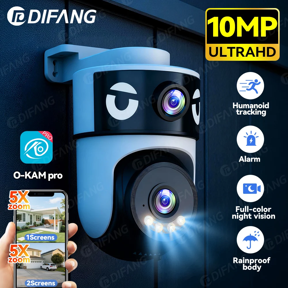 5K 10MP WiFi Camera Waterproof Dual Lens Dual Screen CCTV Security Protection Ai Tracking Street Cam Surveillance O-kam Pro 1