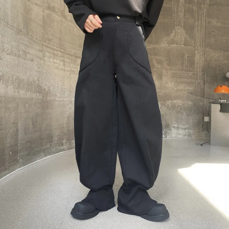 SYUHGFA New Chic Men's Flare Pants Personality Male Korean Style Casual Solid Color Pocket Lantern Leg Trousers Spring