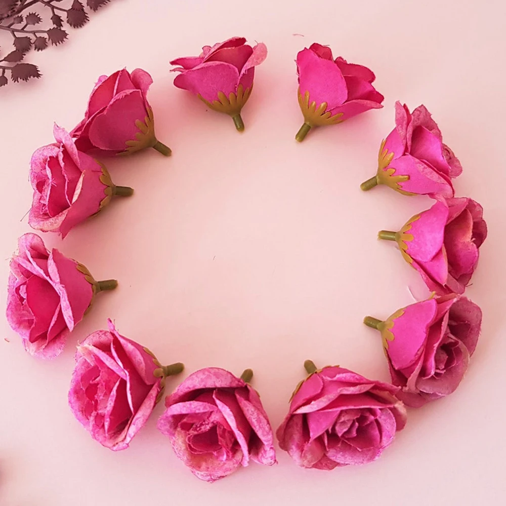 20/30Pcs Mini Pink Roses Artificial Flowers Head For Craft Supplies DIY Bridal Flower Crown Wedding Home Decor Fake Flowers