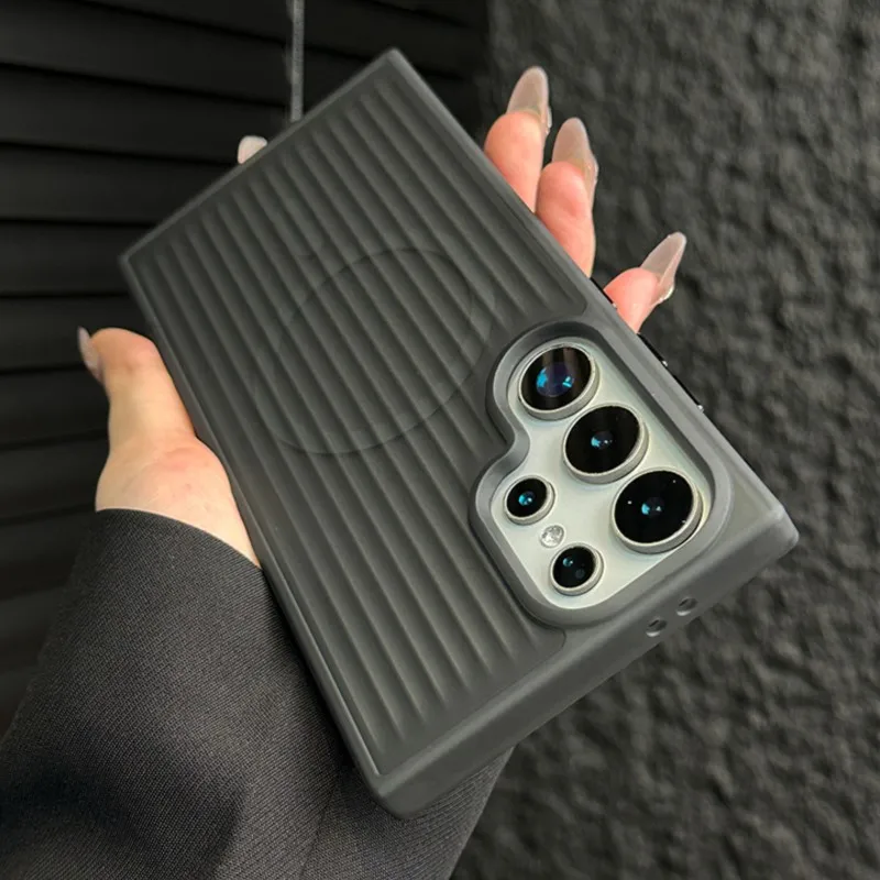 Luxury Matte Stripe Translucent Shockproof Phone Case with MagSafe Compatibility