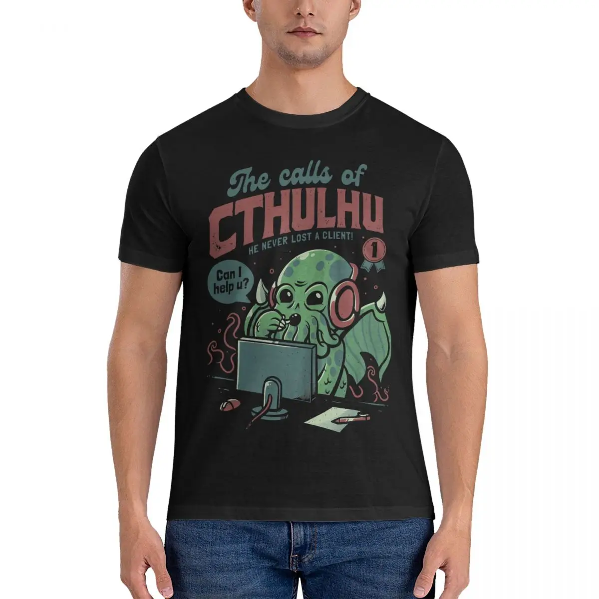 

Повседневная мужская футболка с надписью The Call Of Cthulhu, ужасный монстр, круглый воротник, 100% хлопок, футболки Baphomet, сатана, Люцифер, короткий рукав