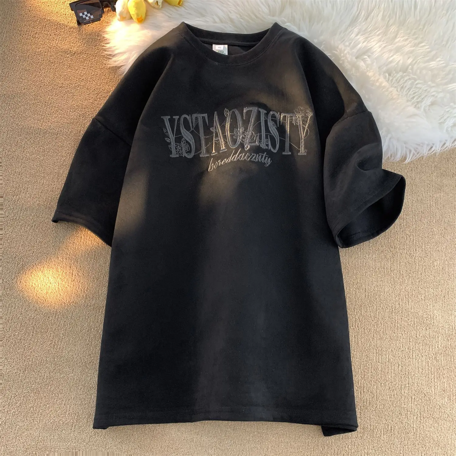 

American Vintage Heavyweight Letter Short Sleeve T-shirt MenSummer Fashion Brand Large Loose Ins Half Sleeve Couple T-shirt Top