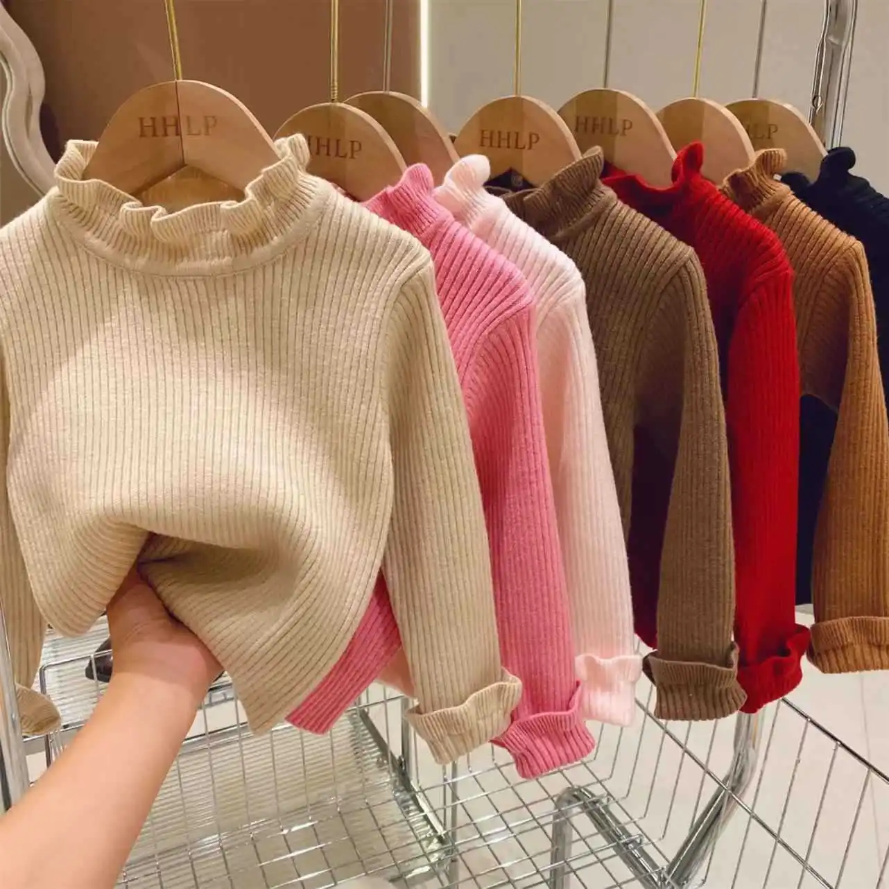 

Sweaters Autumn New Product Girls High Collar Solid Color Undershirt Lace Collar Knitwear Striped Casual Simple Ventilate Soft