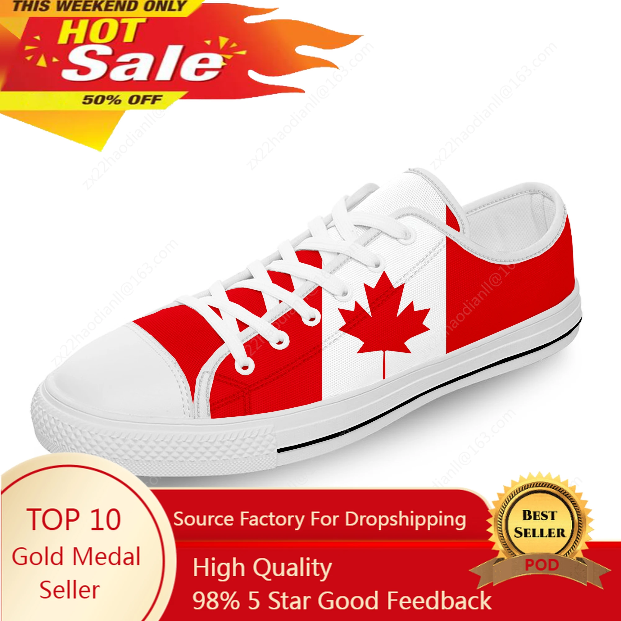 Canada Flag Red Maple Hot Funny White Cloth Fashion 3D Print Low Top Canvas Shoes Men Women Lightweight Breathable Sneakers