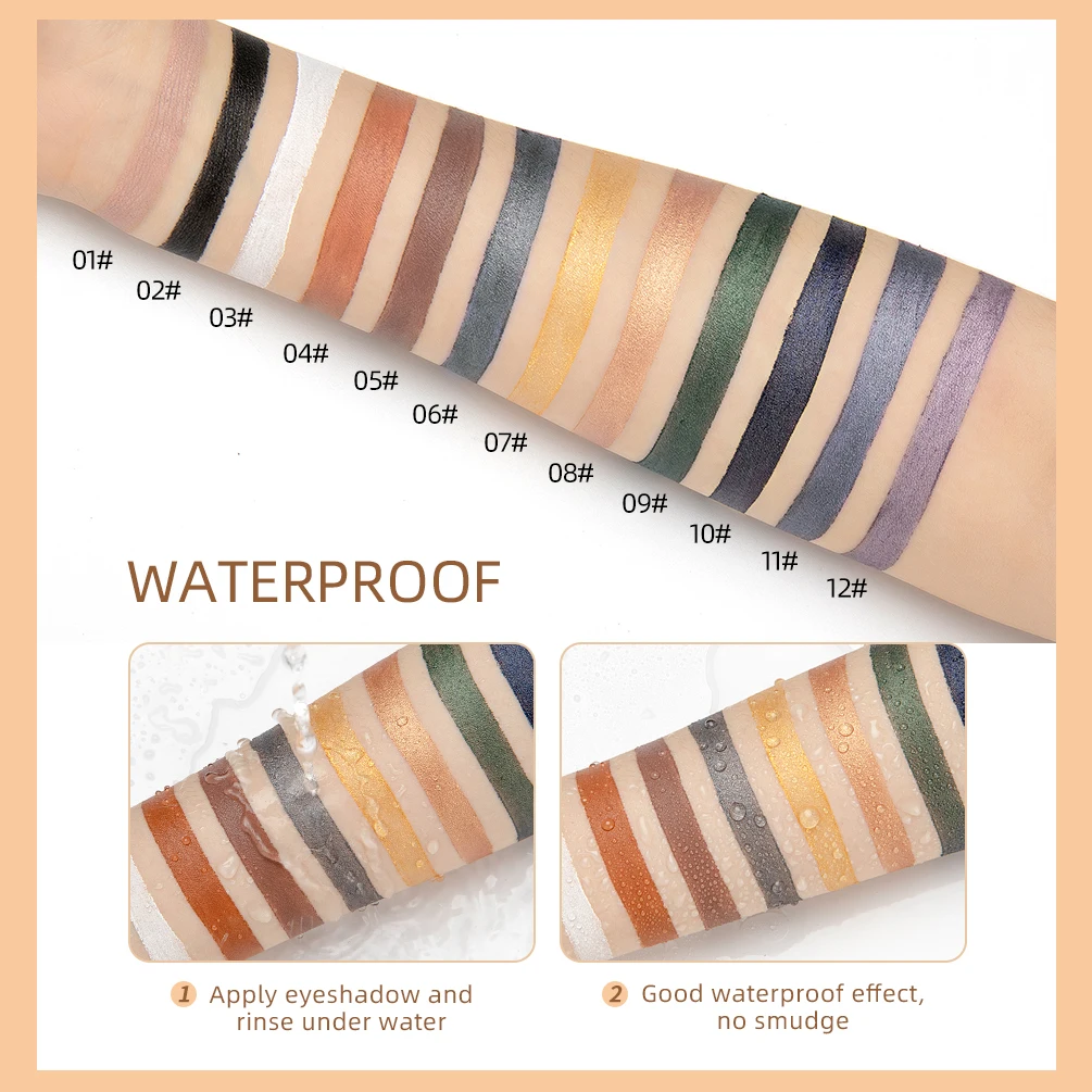 QIBEST Pearlescent Silkworm Eyeshadow Pen Waterproof Eyeshadow Pencil Glitter Matte Nude Gold Eye Shadow Pen Pigment Cosmetics 6