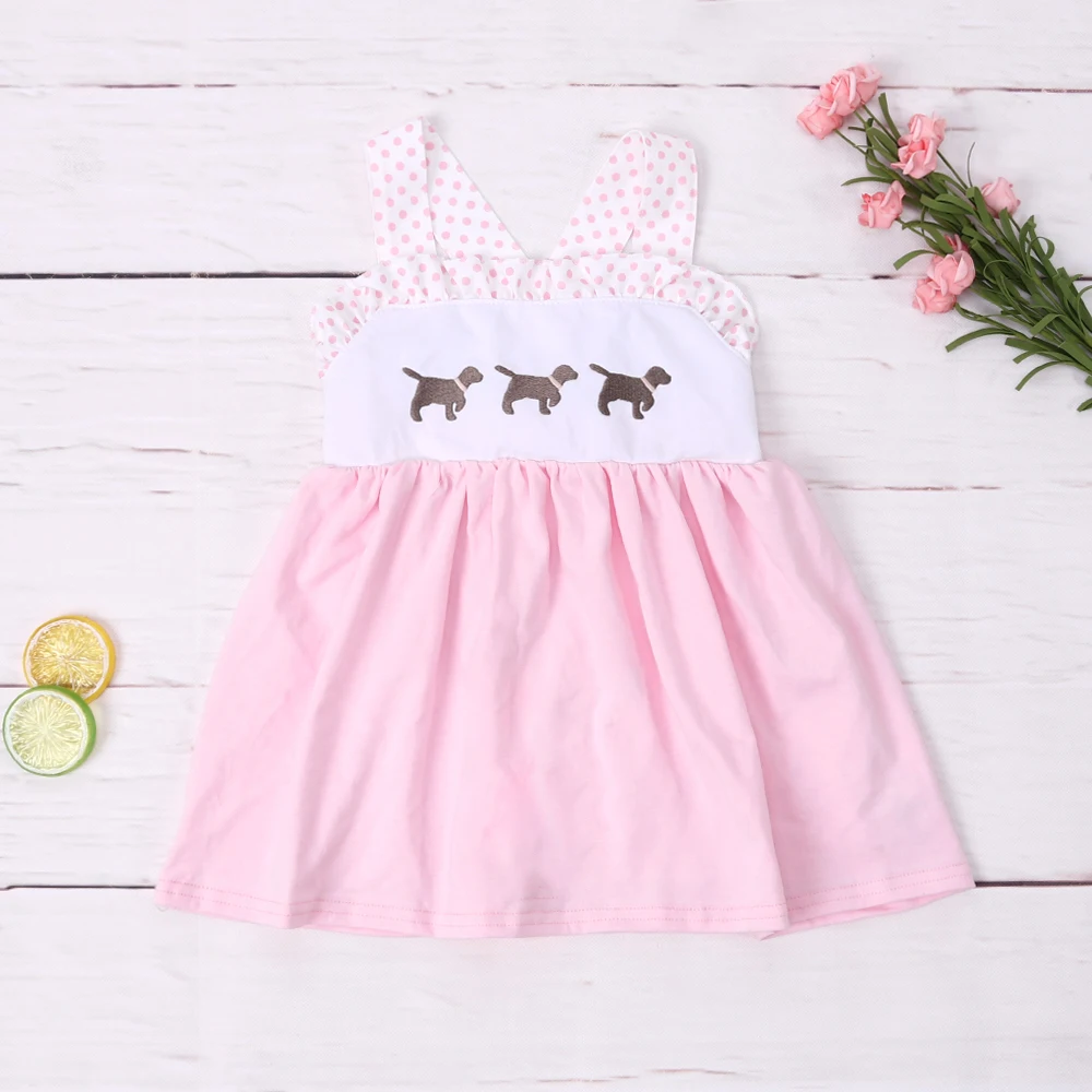 

1-8T Baby Girl Clothes Pink With Cartoon Sailboat Embroidery Children Summer 2023 Kids Wednesday Free Shipping Dresses