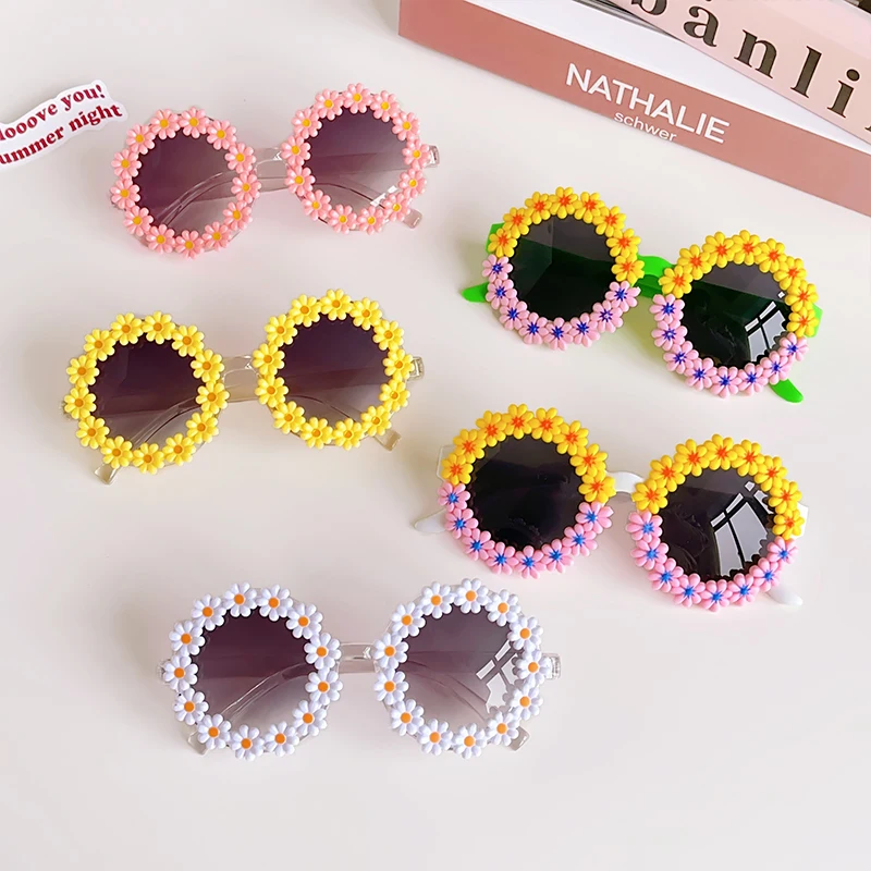 New Children Cute Acrylic Flower UV400 Sunglasses Baby Girls Lovely Outdoor Sun Protection Sunglasses Kid Eye Protection Glasses