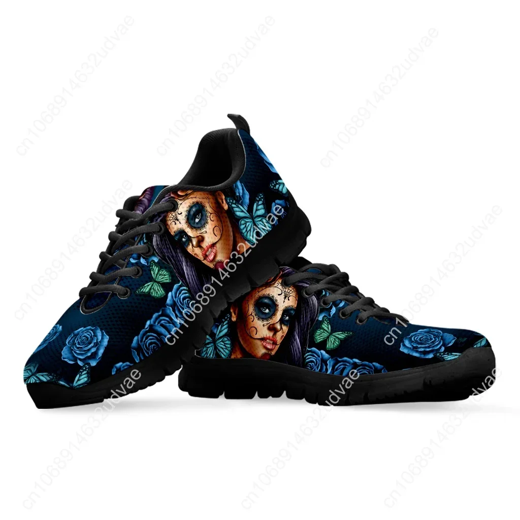 Blue Sugar Skull Girl Sneakers 3D Rose Print Shoes Comfortable Breathable Butterfly Casual Sneakers Zapatos Mujer