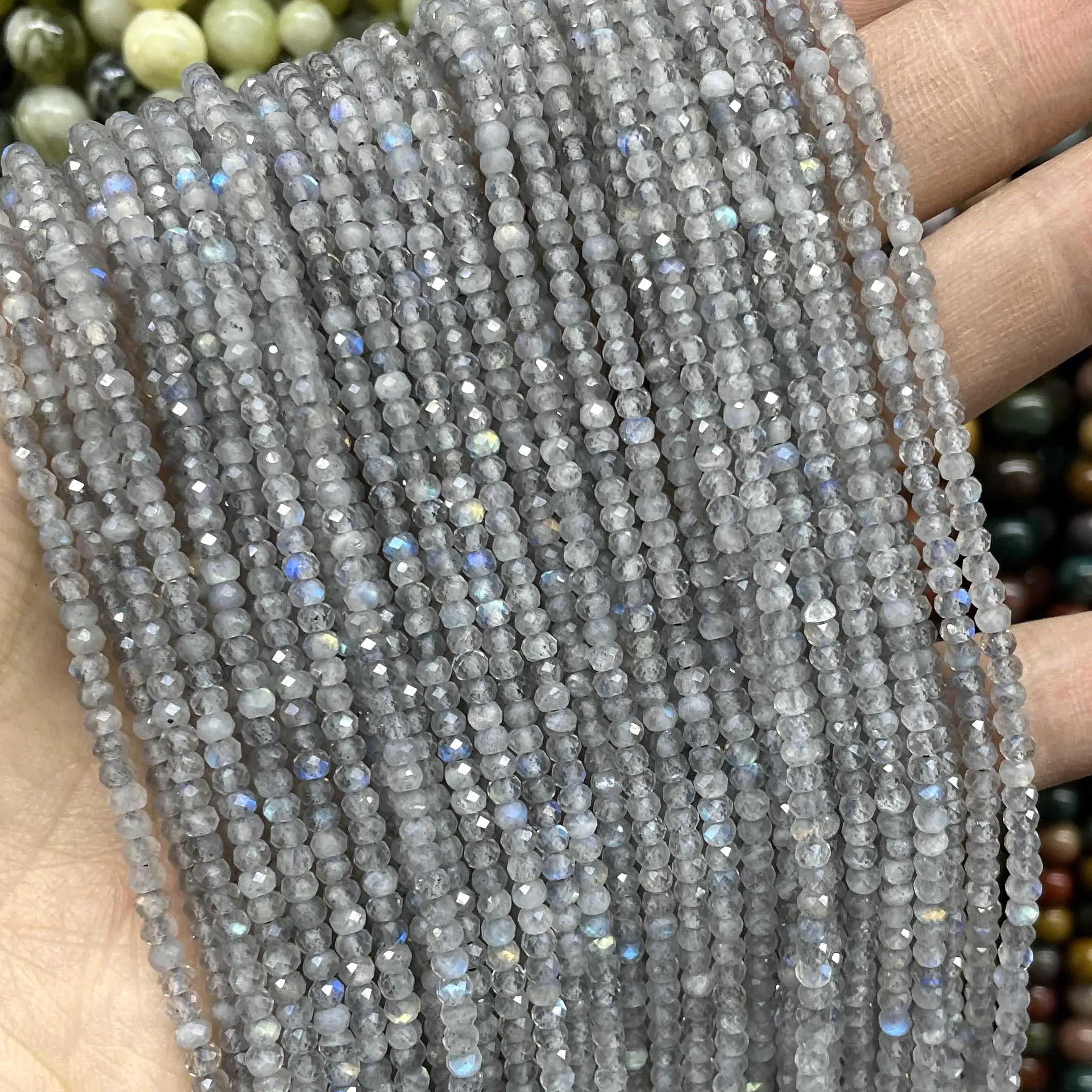 Labradorite gems stone faceted round rondelle loose beads for jewelry making DIY bracelet necklace handmade accessories
