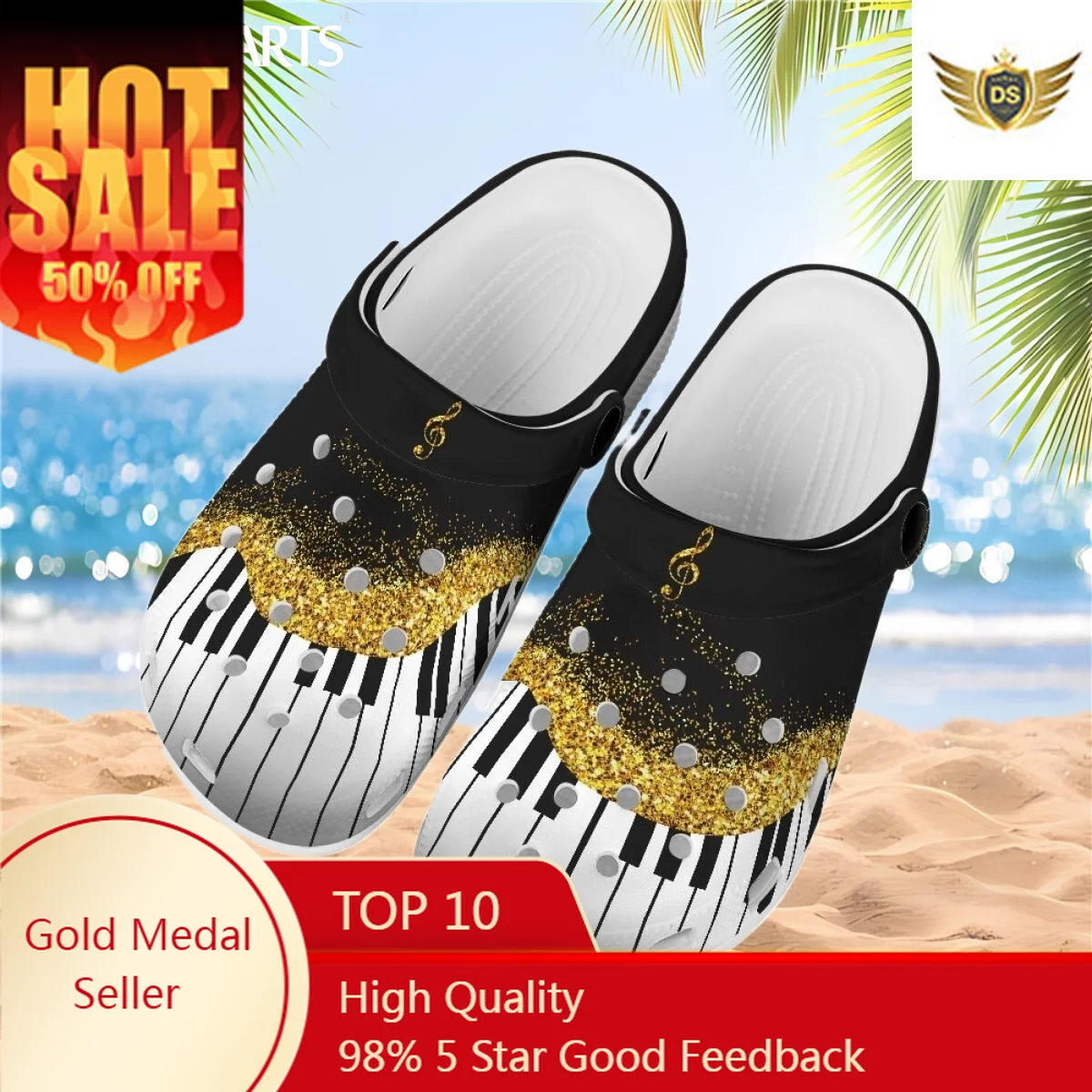 

Fashion Piano Musical Note Printing EVA Men's Casual Sandals Hole Shoes Clogs Women‘s Home Garden Outdoor Beach Flat Slippers