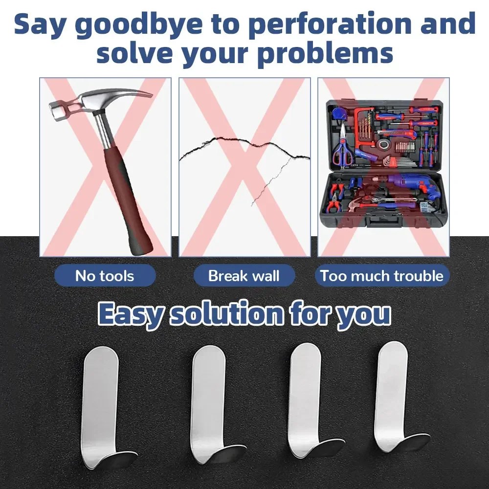 Description Picture 4 of item5Pcs J Hooks Iron Power Adhesive No Punch Hooks Wall Decor Household Clothes Hooks Bedroom Kitchen Tools Bathroom Accessories