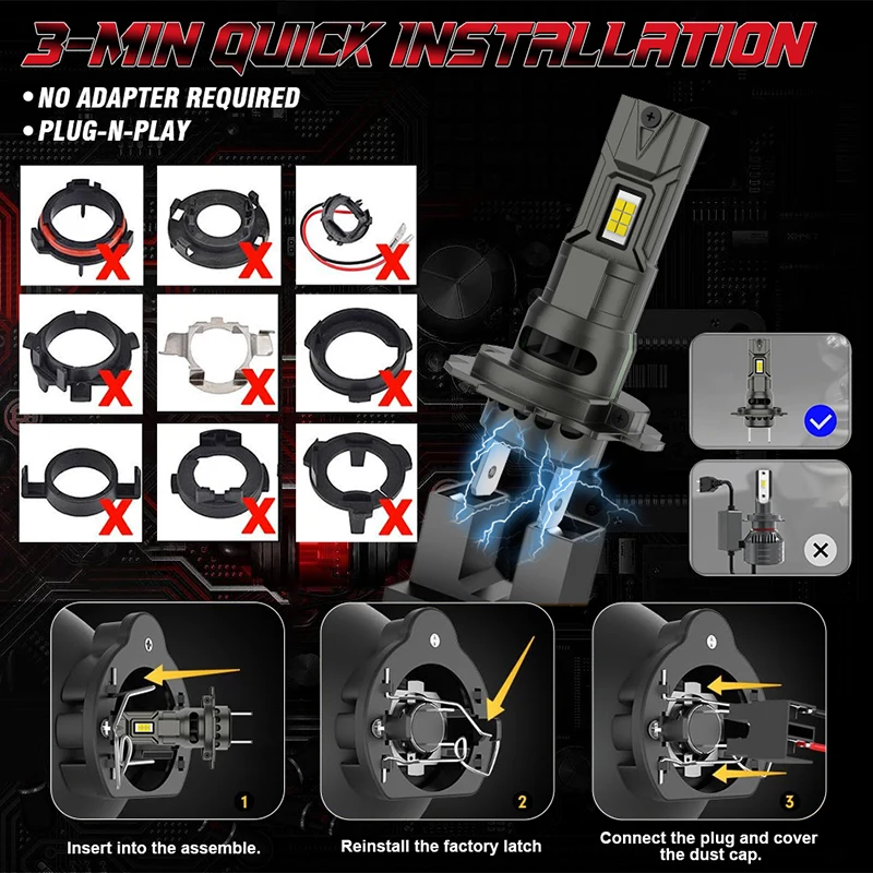 H7 H4 H1 H11 LED 헤드라이트 전구 미니 무선 4900W 6000K H8 H9 9005 9006 HB3 HB4 9012 자동차 헤드램프 자동 다이오드 램프 터보 LED