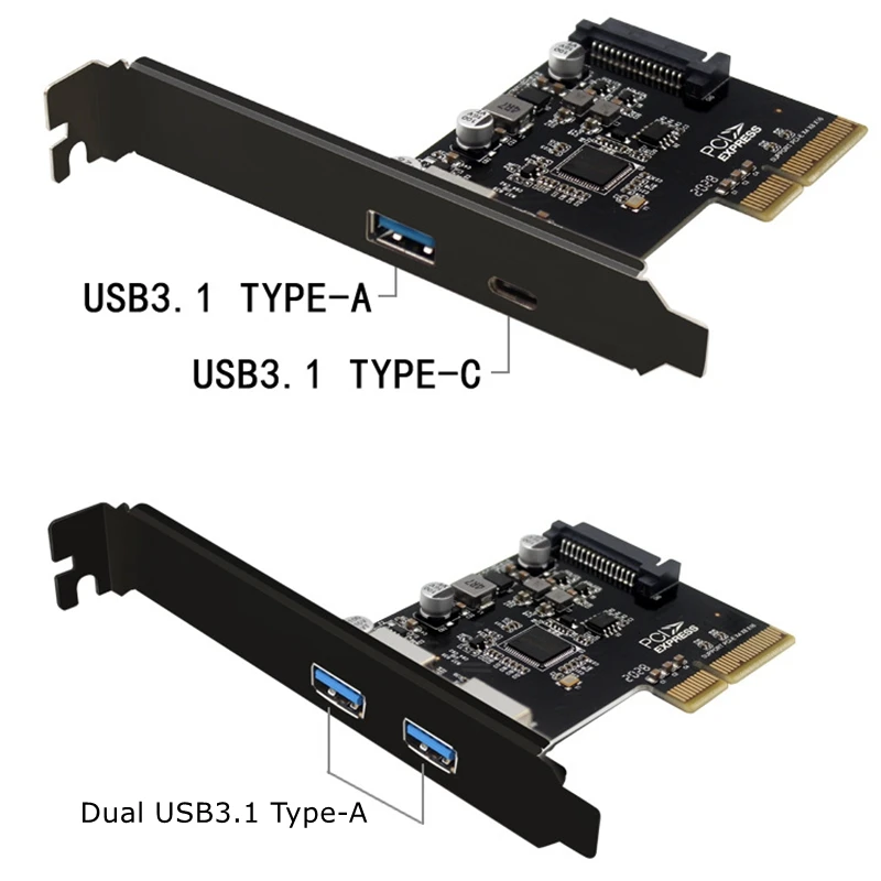 

PCI-E PCI Express 4X To USB 3.1 Gen 2 (10 Gbps) 2-Port Type A C Expansion Card ASM3142 Chip 15-Pin Connector For Windows/Linux