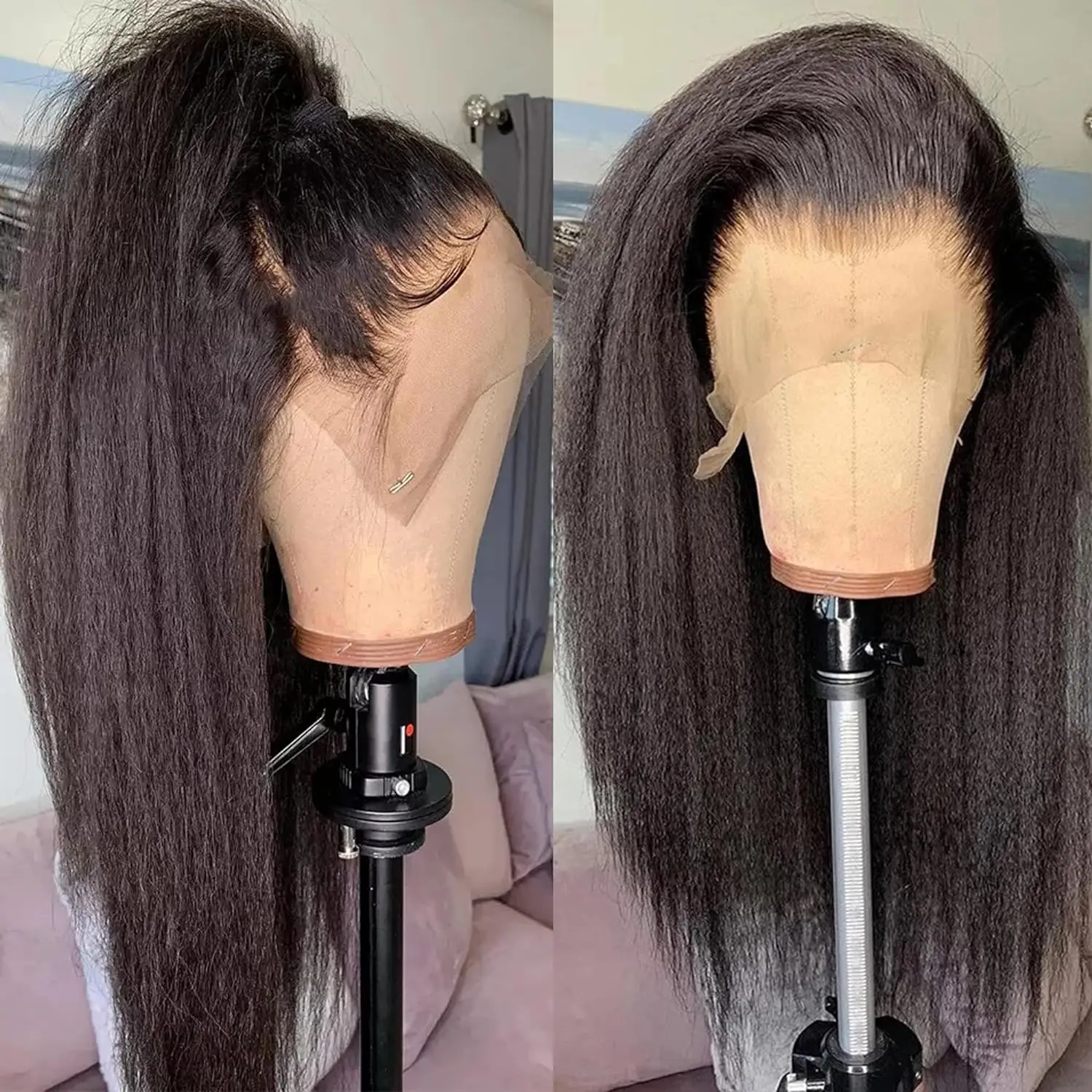 

13x4 Glueless Kinky Straight Lace Front Wig Human Hair Wigs Pre Plucked Hairline with Baby Hair 150% Density 26 28Inch for Women