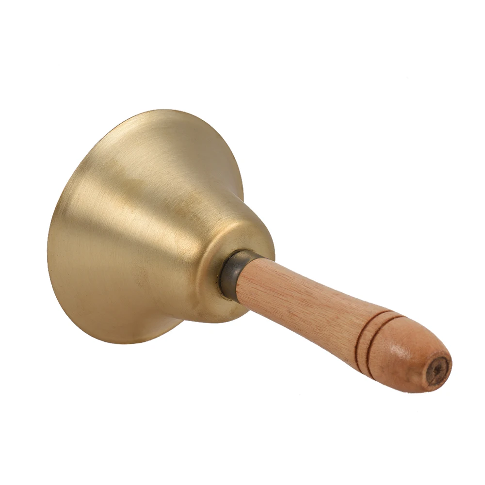 Brass Hand Bell Loud Call Bell Handbell Desk Ringbell with Wooden Handle for Wedding Festival Decoration