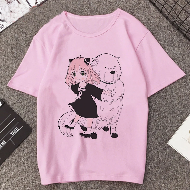 thumbnail image 1 of Camiseta estampada de Manga Anya Forger para mujer, remera de Anime Rosa divertida de la familia Spy X, playera informal Harajuku de Manga corta para mujer, 1 of 5
