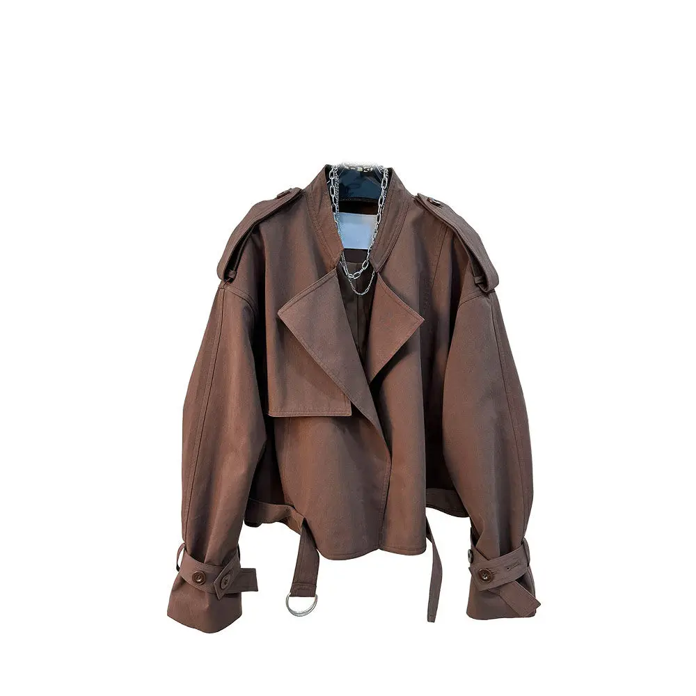 Workwear Short Style Little Fellow Loose Coat Female 2024 Autumn and Winter New Style Fallow All-match Advanced Trench Coat