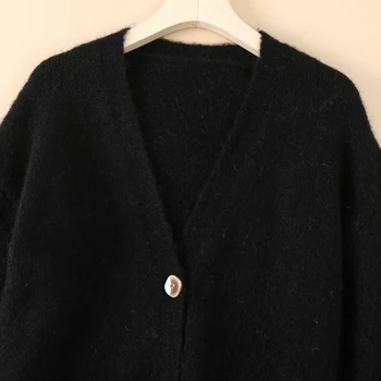 Black Cashmere Blend Wool Soft Winter Warm Knitted V-Neck Women's Cardigans Sweater Korean Fashion Casual Cardigan For Women 2