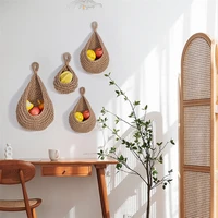 1PC Hand-woven Basket Wall Kitchen Hanging Net Pocket Cotton Rope Water Drop Fruit Vegetable Storage Basket Home Organizer Tools 3