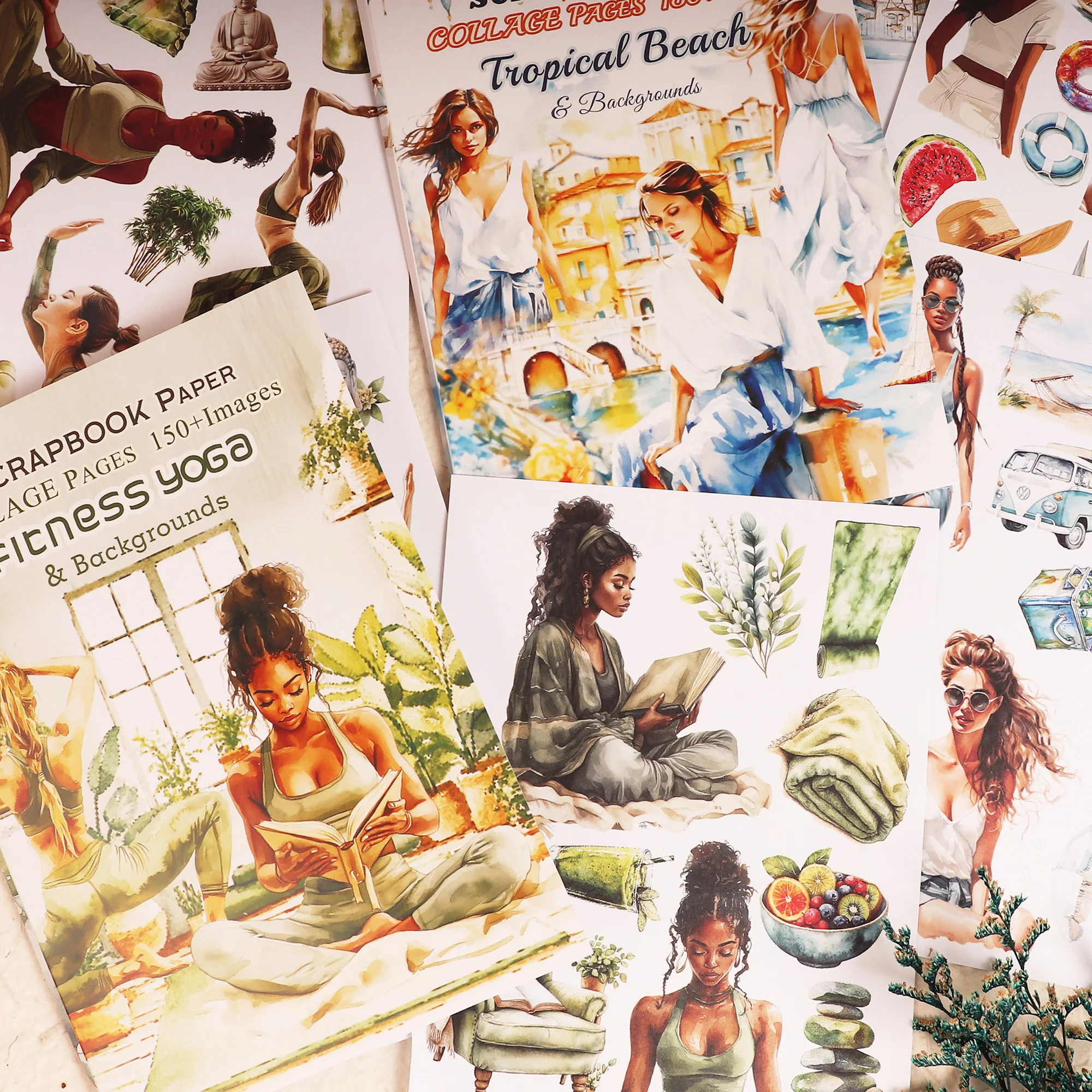 JAIIMAN 18sheets(150+images) Non Self-adhesive Tropical Beach DIY Trimmable Scrapbook Book With 2 Dot Stickers,for Arts Crafts