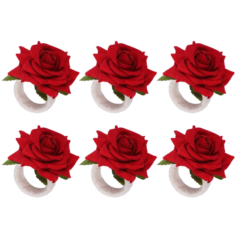2/4/6pcs Flower Napkin Rings Red Rose Towel Buckle for Wedding Party Valentines Day Home Table Decoration Birthday Napkin Holder
