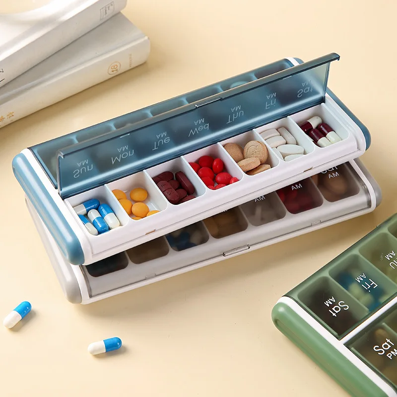 14 Grids Plastic 7-Day Week Pill Organizer Dustproof Moisture-proof Multifunction Fish Oil Vitamin Medicine Box Daily Pill Cases