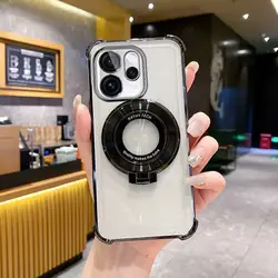 Electroplated Bracket Shockproof Phone Case - Stand & Transparent Silicone TPU Cover for OPPO Reno15 F 5G (Black)