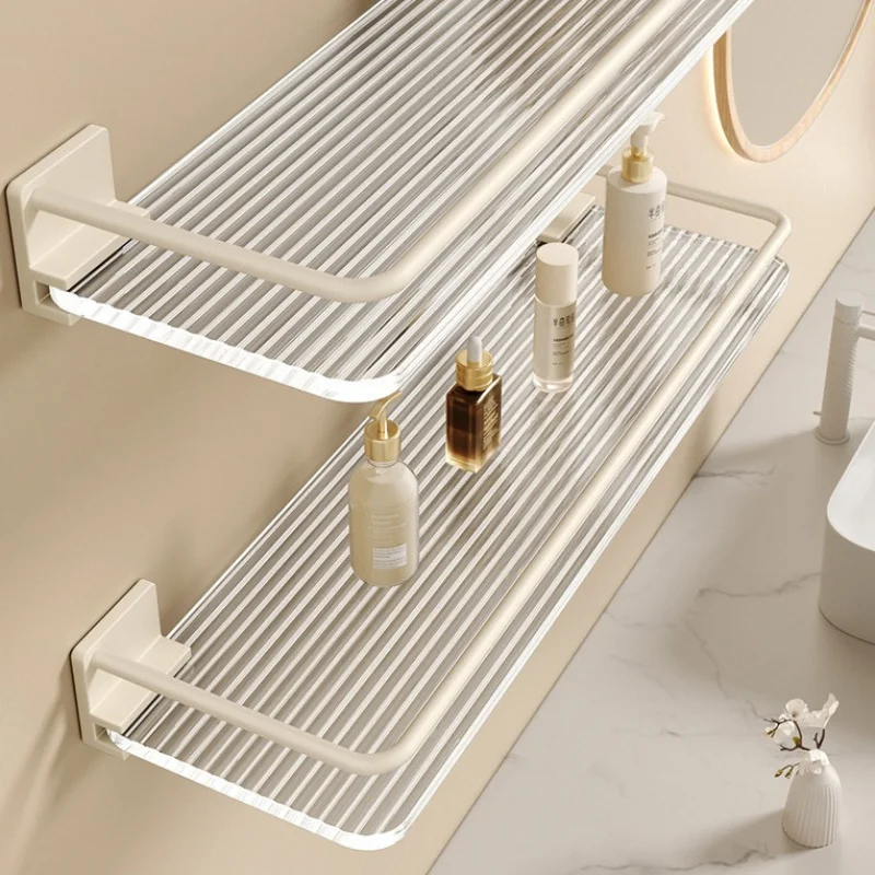 Bathroom Storage Rack Acrylic Transparent Wall Cosmetic Makeup Shampoo Rack Shower Shelf No Drill