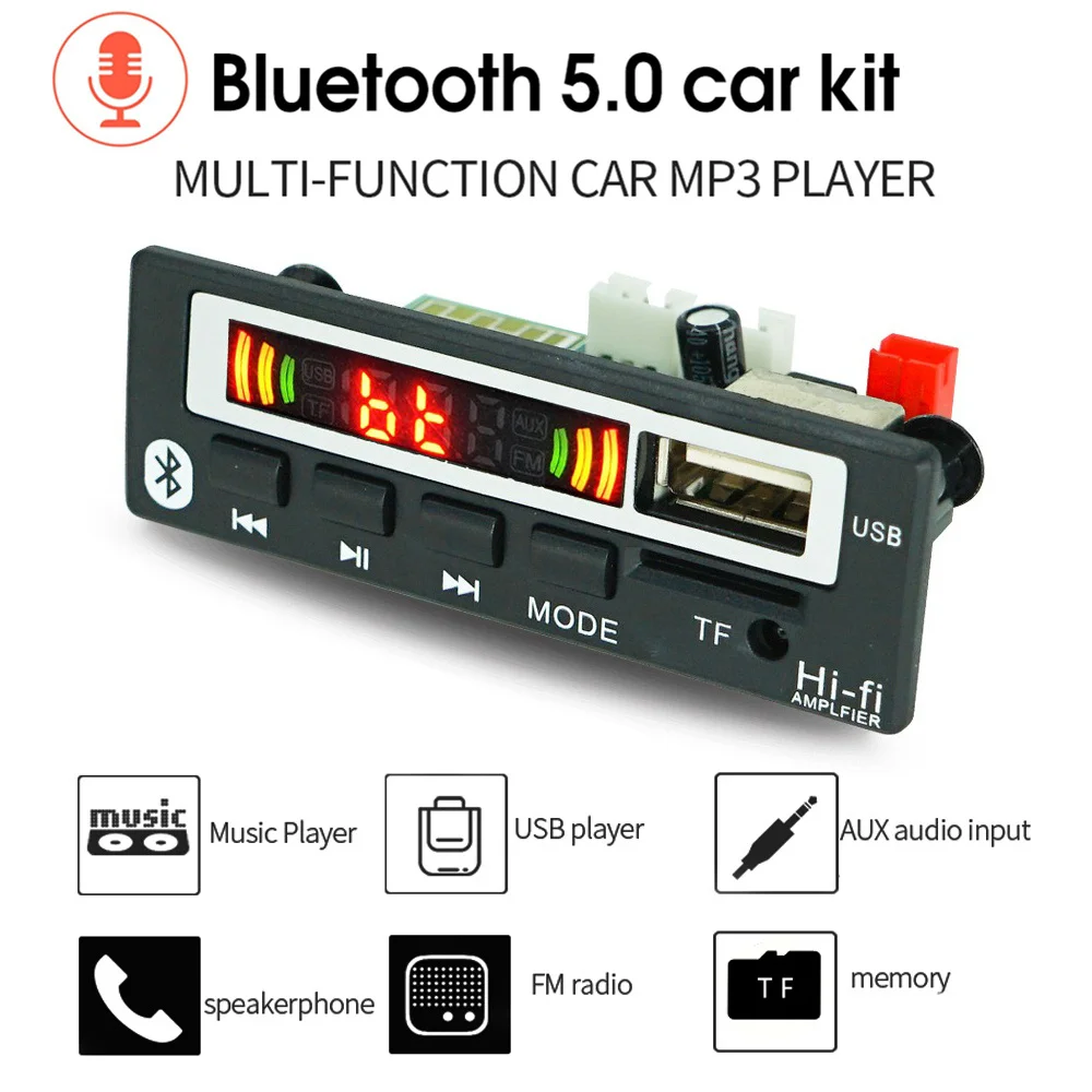 Audio power amplifier board Wireless Bluetooth 5V 12V MP3 WMA Decoder Board Audio Module Support USB TF FM Radio Module For Car Accessories